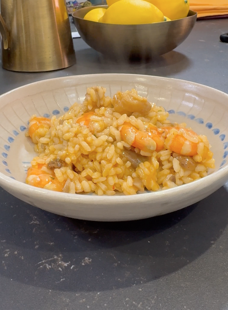 arroz con langostinos y setas