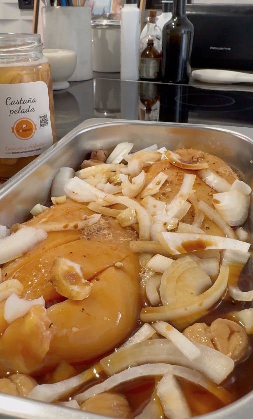 pollo al horno con castañas